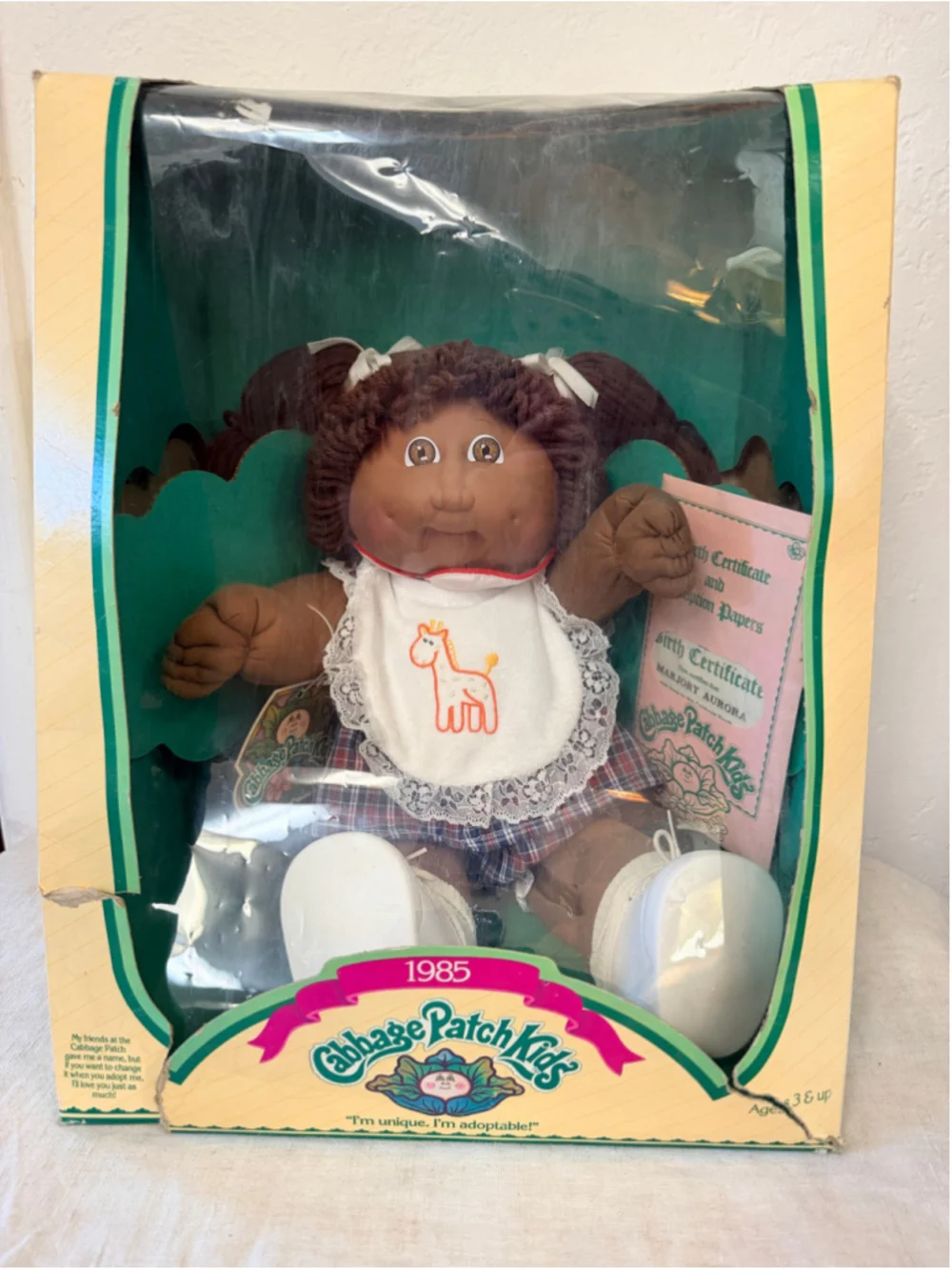NIB Rare VTG 1985 Cabbage Patch Kids African American Marjory Aurora BOX DAMAGED